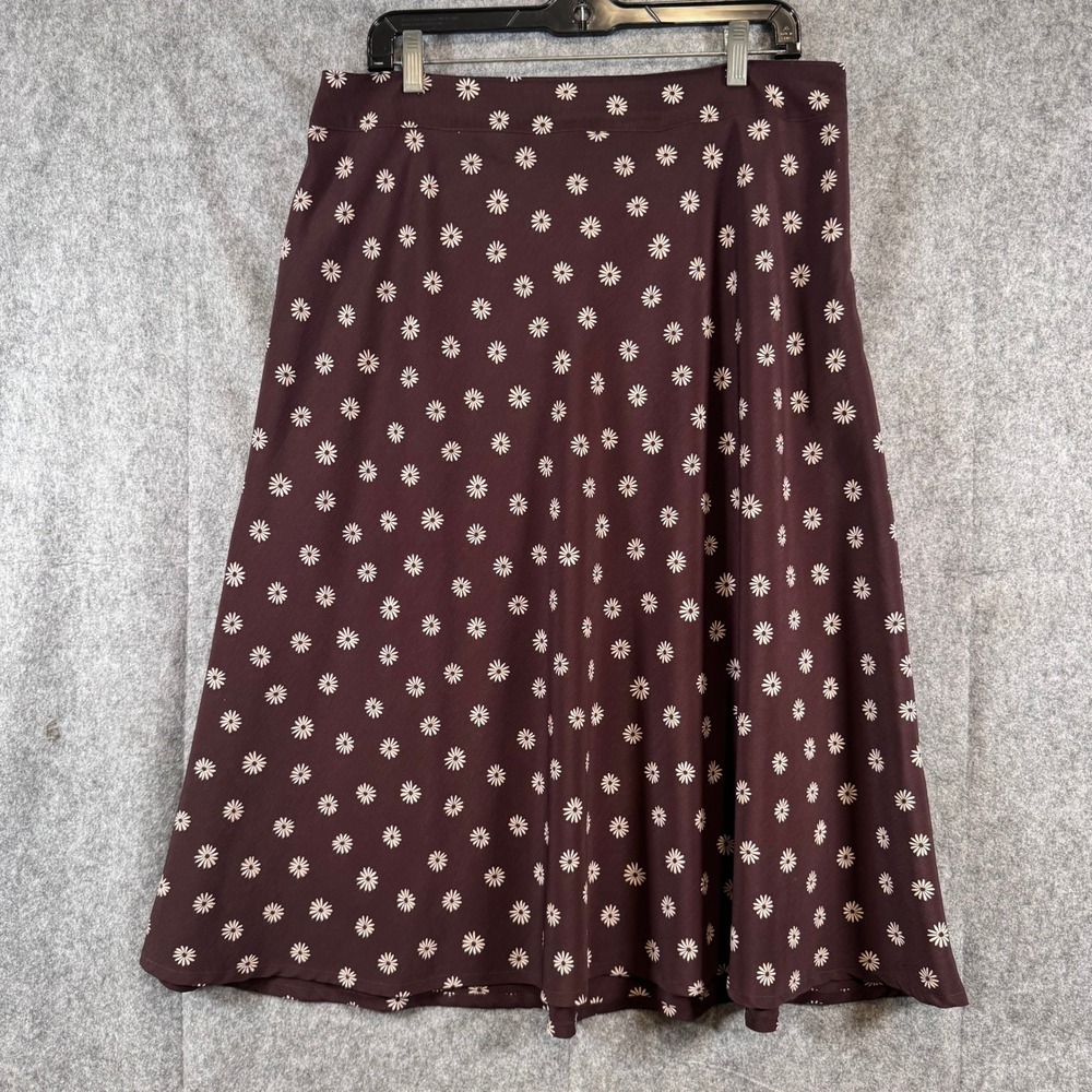 Vtg Retro Cottagecore Midi Skirt Womens 12 Brown Daisy Floral Feminine Modest